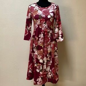 Long-sleeve Floral Midi Dress